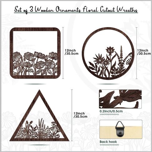 3 Pieces Geometry Wall Art Wood Wall Pediments Sacred Boho Flower Wall Art Wooden Floral Wall Decor Minimalist Floral Hanging Flower Artwork for Home Dining Room Christmas Favor, 10 Inch (Brown) in Saudi Arabia