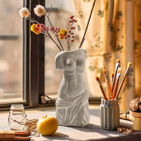 مزهرية زهرة سيراميك بيضاء من ComSaf للديكور، مزهرية وجه على شكل أنثى على الطراز الحديث، مزهرية زهرة فريدة لديكور غرفة المعيشة المنزلية والمكتب - نوع الوجه A in Kuwait