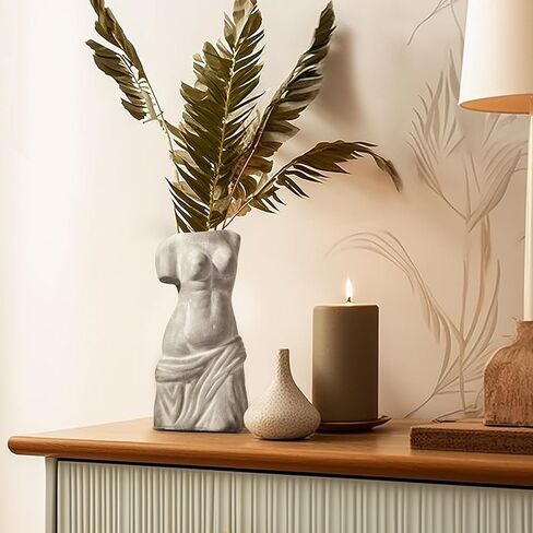 مزهرية زهرة سيراميك بيضاء من ComSaf للديكور، مزهرية وجه على شكل أنثى على الطراز الحديث، مزهرية زهرة فريدة لديكور غرفة المعيشة المنزلية والمكتب - نوع الوجه A in Kuwait