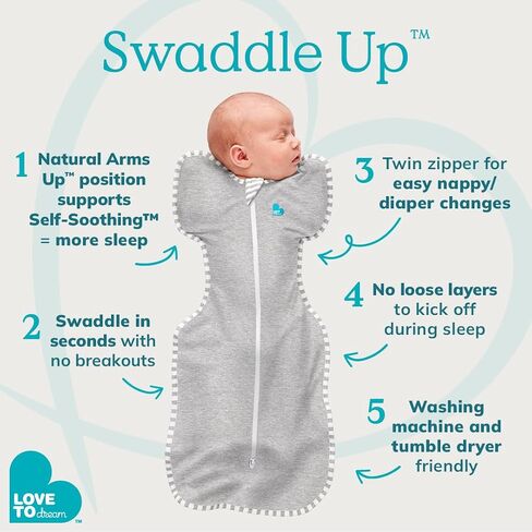 Love to Dream Swaddle UP, Baby Sleep Sack, 1.5 TOG, Self-Soothing, Longer Sleep, Secure Fit Helps Calm Startle Reflex, New Born Essentials for Baby, Suitable for All Seasons, 8-13 lbs, Olive Twigs in Saudi Arabia