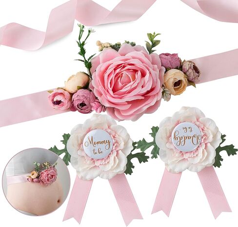 Vemonllas Maternity Sash Belt Mom to Be Daddy to Be Corsage Pins Baby Shower Decoration Pregnancy Photo Props Keepsake Gifts in Saudi Arabia
