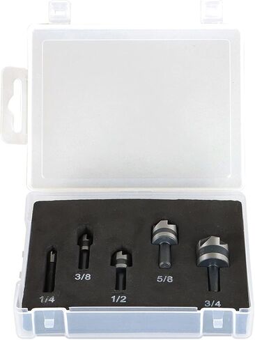 findmall 5Pcs Countersink Drill Bit Set 82 Degree High Speed Steel Countersinks Drill Bit Set in Sizes 1/4 3/8 1/2 5/8 3/4 Inch Set with Carrying Case in Saudi Arabia