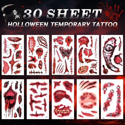 165Pcs Halloween Decorations,10Sheets Halloween Blood Handprints Footprint Blood Stains Window Stickers Wall Sticker Floor Sticker,30Pcs Tattoo Sticker Face Sticker Waterproof Blood Mark Wound Sticker in Kuwait