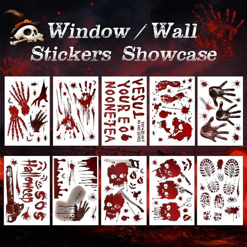 165Pcs Halloween Decorations,10Sheets Halloween Blood Handprints Footprint Blood Stains Window Stickers Wall Sticker Floor Sticker,30Pcs Tattoo Sticker Face Sticker Waterproof Blood Mark Wound Sticker in Kuwait
