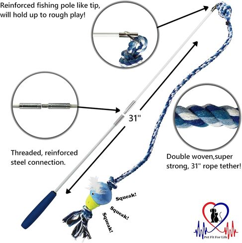 Pet Fit For Life Wand Toy for Dogs - Extra Long 31" Pole with Plush Alligator Squeaky Toy, Soft Foam Handle for Tug of War and Interactive Fun & Exercise in Kuwait