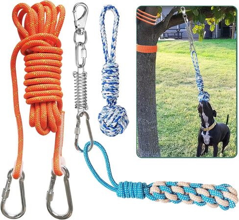 AOTECC Dog Bungee Tug Toy - Tree Tug Toy for Pitbull Small Large Aggressive Chewers Dogs to Interactive & Exercise, Spring Pole Tether Tug of War Dog Rope Toys with 2 Chew Toys in Saudi Arabia
