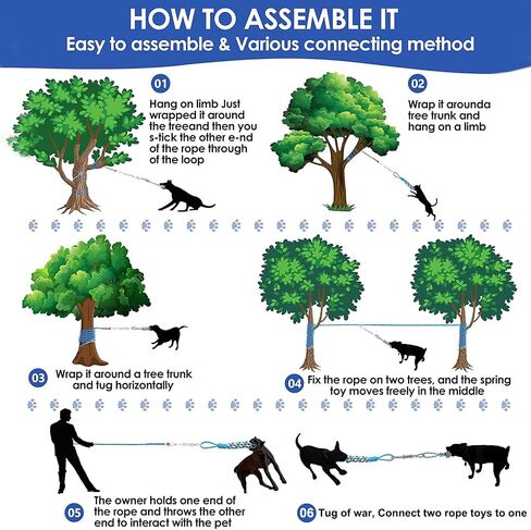 AOTECC Dog Bungee Tug Toy - Tree Tug Toy for Pitbull Small Large Aggressive Chewers Dogs to Interactive & Exercise, Spring Pole Tether Tug of War Dog Rope Toys with 2 Chew Toys in Saudi Arabia
