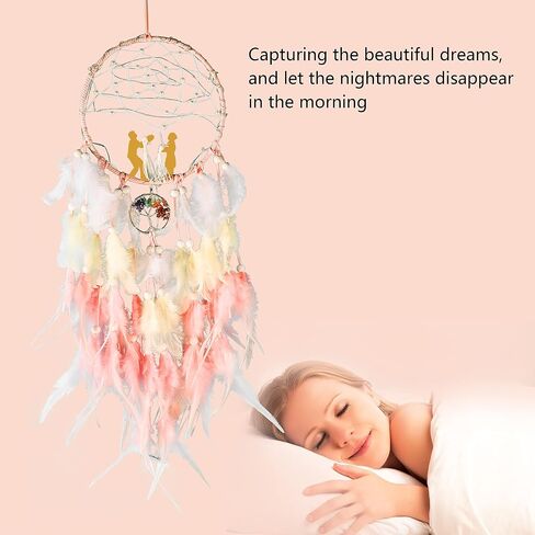 Opohaome Dream Catchers Lovers Dream Catchers للأولاد صائد أحلام كبير للفتيات على الحائط معلق شجرة الحياة لتزيين الحائط مع ضوء LED مصنوع يدويًا من الريش صائد الأحلام هدايا نعمة أمريكية أصلية in Kuwait
