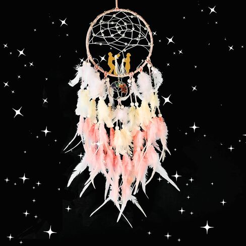 Opohaome Dream Catchers Lovers Dream Catchers للأولاد صائد أحلام كبير للفتيات على الحائط معلق شجرة الحياة لتزيين الحائط مع ضوء LED مصنوع يدويًا من الريش صائد الأحلام هدايا نعمة أمريكية أصلية in Kuwait