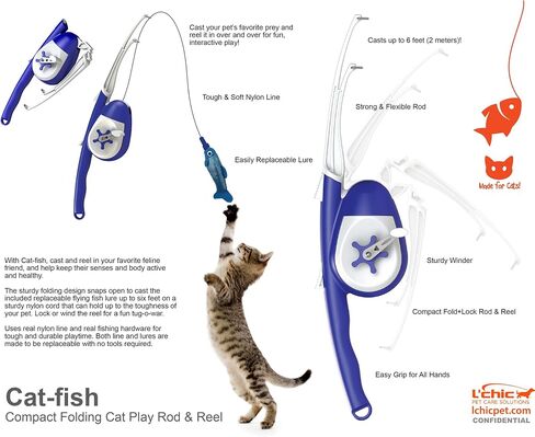 L'chic Cat Fishing Pole Teaser, Indoor Cat Interactive Fishing Wand Toy Pole, Pet Companion Toy, Cat Toys for Indoor Cats, Toy Fishing Pole, Gift Fish Cat Toy, Cat Must Haves for Play & Exercise in Saudi Arabia
