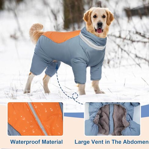 معطف للكلاب من OUOBOB، معطف شتوي للكلاب بأربعة أرجل، سترة صوف دافئة للكلاب، بدلة جسم مضادة للماء، معاطف للكلاب مع حزام مدمج، بدلة ثلج عاكسة لكامل الجسم للكلاب المتوسطة والكبيرة باللون الأزرق 3XL in Kuwait