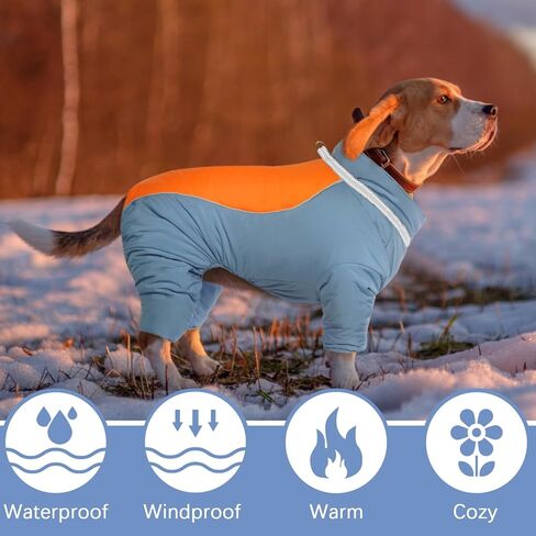 معطف للكلاب من OUOBOB، معطف شتوي للكلاب بأربعة أرجل، سترة صوف دافئة للكلاب، بدلة جسم مضادة للماء، معاطف للكلاب مع حزام مدمج، بدلة ثلج عاكسة لكامل الجسم للكلاب المتوسطة والكبيرة باللون الأزرق 3XL in Kuwait