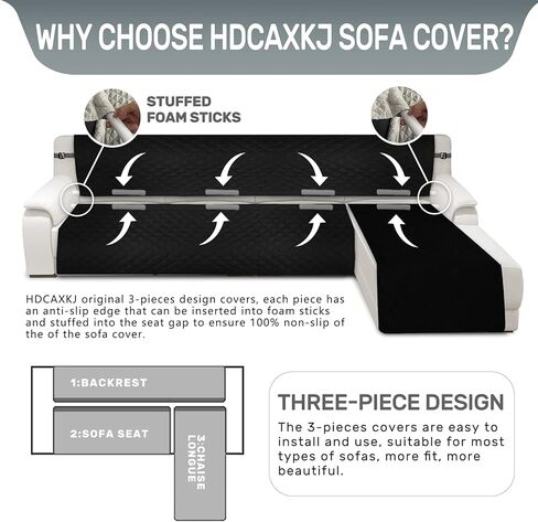 HDCAXKJ Sectional Couch Covers for Dogs 3-Pieces Water Resistant L Shape Sofa Cover Set Pet Friendly Sectional Slipcovers Living Room Non Slip L-Shaped Furniture Protector Washable (Gray, Large) in Kuwait