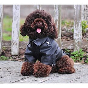 Lovelonglong Cool Dog Leather Jacket, Warm Coats Dogs Windproof Cold Weather Coats for Large Medium Small Dogs, Pomeranian Clothing Black M