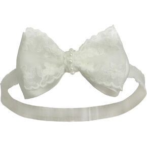 White Baby Bow Headband for Baptism Christening Satin Lace Hair Band with Cross for Toddler (A-off white bow headband, 6 months-2 years old)
