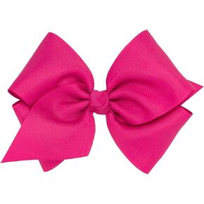 Wee Ones Girls' Classic Grosgrain Hair Bow with Plain Wrap Center on a WeeStay Hair Clip, Handmade, Mini King Sized Bow, White