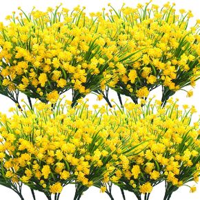 Grunyia 20 Bundles Artificial Outdoor Plants, Fake Wheat Grass Greenery Shrubs UV Resistant Faux Plastic Plants Garden Porch Window Box Décor (Grass)