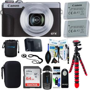 كاميرا Canon PowerShot G7 X Mark III مزودة بمستشعر مقاس 1 بوصة وفيديو بدقة 4K - مزودة بتقنية Wi-Fi وBluetooth (فضي) + حزمة ملحقات صور Sunshine (متجددة) in Saudi Arabia