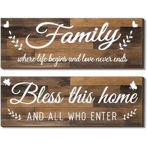 Jetec Wooden Family Signs Rustic Bless This Home Wall Decor Wood Family Decor Wall Art Farmhouse Entryway Sign Home Decoration for Bedroom Living Room Office Home Decor, 13.8 x 4.7 Inch (Brown)