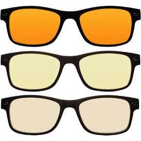 نظارات بلو لايت 3 قطع مكعبات 98.5%، 78%، 50% ازرق فاتح (420-460 نانومتر). مطاط مع مفصلات زنبركية، فائقة الوضوح، مريحة وخفيفة الوزن. رائعة للنوم واللياقة البدنية والصحة واللابتوب والجوال واللعب. in Kuwait