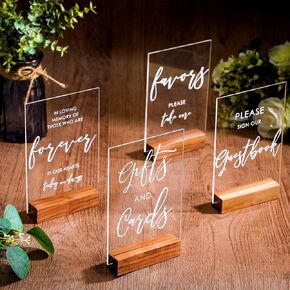 Chunful 4 Pcs Acrylic Wedding Signs with Stand 5 x 7 Inch Clear Cards and Gifts Sign for Wedding Please Sign Our Guestbook Rustic Calligraphy Wedding Sign for Wedding Ceremony Reception (Basic)