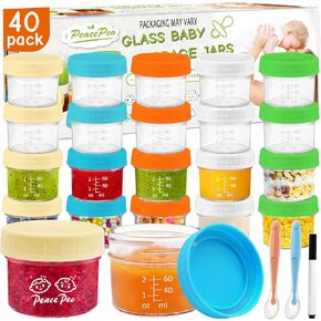 حاويات تخزين طعام الأطفال الزجاجية من PeacePeo سعة 118 مل، 40 قطعة من برطمانات طعام الأطفال الزجاجية المقاومة للتسرب مع أغطية، برطمانات تخزين طعام الأطفال قابلة لإعادة الاستخدام، آمنة للاستخدام في غسالة الأطباق للرضع والأطفال in Kuwait