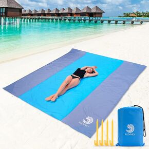 بطانية شاطئ Flevnev مقاومة للرمل ومقاومة للماء كبيرة الحجم، كبيرة جدًا مقاس 9'x10'، سجادة شاطئ خالية من الرمال مع 4 أوتاد و4 جيوب زاوية لسبعة أشخاص بالغين (9'x10')... in Kuwait