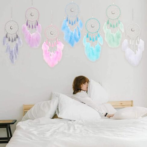 جميل جولي شرابة صغيرة حلم الماسك جدار ديكور لغرفة النوم اليدوية الريش الأزرق Dreamcatcher الجدار شنقا مع قلادة القمر زخرفة الفتيات Dreamcatchers ديكور المنزل الحرفية نعمة هدية -21.7" in Kuwait