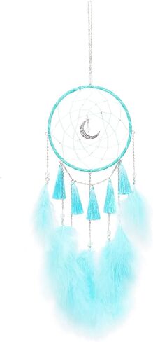 جميل جولي شرابة صغيرة حلم الماسك جدار ديكور لغرفة النوم اليدوية الريش الأزرق Dreamcatcher الجدار شنقا مع قلادة القمر زخرفة الفتيات Dreamcatchers ديكور المنزل الحرفية نعمة هدية -21.7" in Kuwait