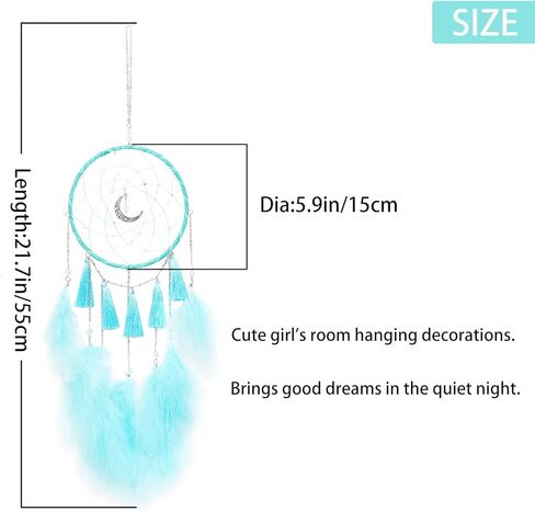 جميل جولي شرابة صغيرة حلم الماسك جدار ديكور لغرفة النوم اليدوية الريش الأزرق Dreamcatcher الجدار شنقا مع قلادة القمر زخرفة الفتيات Dreamcatchers ديكور المنزل الحرفية نعمة هدية -21.7" in Kuwait