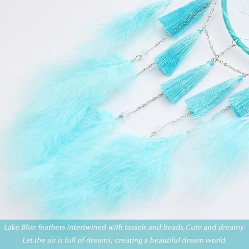 جميل جولي شرابة صغيرة حلم الماسك جدار ديكور لغرفة النوم اليدوية الريش الأزرق Dreamcatcher الجدار شنقا مع قلادة القمر زخرفة الفتيات Dreamcatchers ديكور المنزل الحرفية نعمة هدية -21.7" in Kuwait