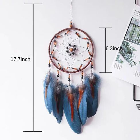 Handmade Blue Dream Catchers for Bedroom Adult, Circular Net for Wall Hanging Decor, Bedroom Decor for Boys Girls Teen Ornament Art Craft (Blue) in Kuwait