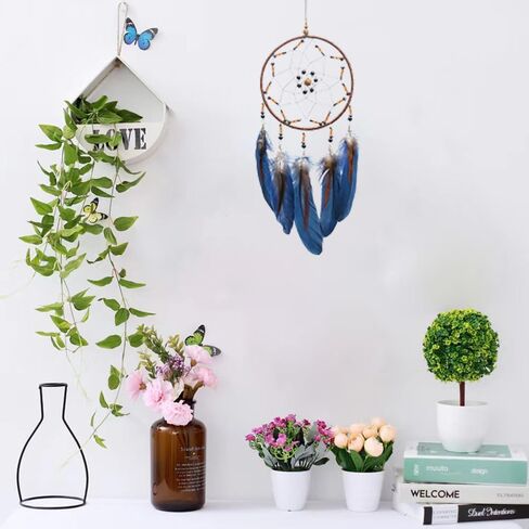 Handmade Blue Dream Catchers for Bedroom Adult, Circular Net for Wall Hanging Decor, Bedroom Decor for Boys Girls Teen Ornament Art Craft (Blue) in Kuwait