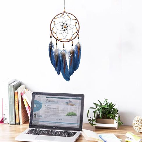 Handmade Blue Dream Catchers for Bedroom Adult, Circular Net for Wall Hanging Decor, Bedroom Decor for Boys Girls Teen Ornament Art Craft (Blue) in Kuwait
