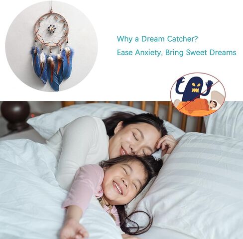 Handmade Blue Dream Catchers for Bedroom Adult, Circular Net for Wall Hanging Decor, Bedroom Decor for Boys Girls Teen Ornament Art Craft (Blue) in Kuwait