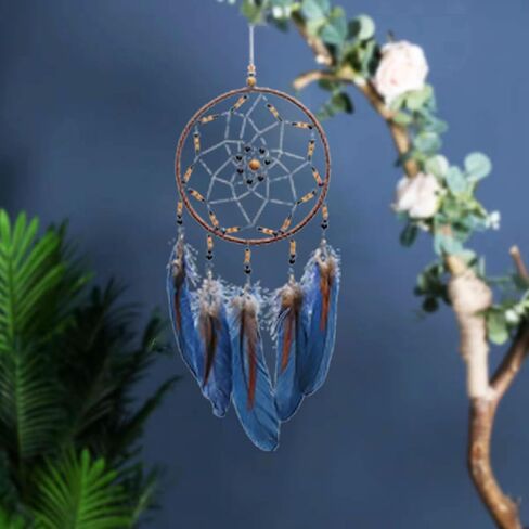Handmade Blue Dream Catchers for Bedroom Adult, Circular Net for Wall Hanging Decor, Bedroom Decor for Boys Girls Teen Ornament Art Craft (Blue) in Kuwait