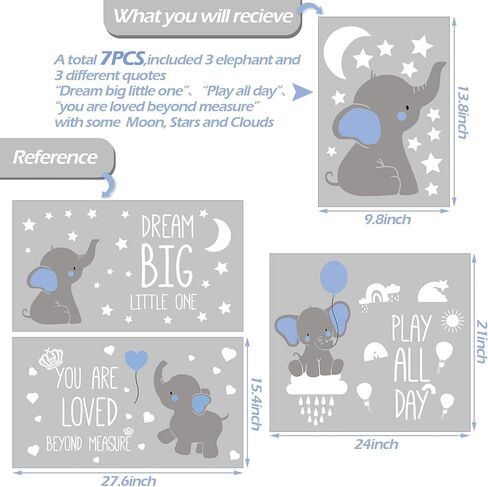 ملصقات حائط على شكل فيل كبير من Dream Big Little One ملصقات جدارية لغرفة الأطفال على شكل قمر منطاد الهواء الساخن ونجوم رمادية ملصقات جدارية لغرفة الأطفال وغرفة المعيشة وغرفة النوم وديكور المنزل (نمط لطيف) in Kuwait