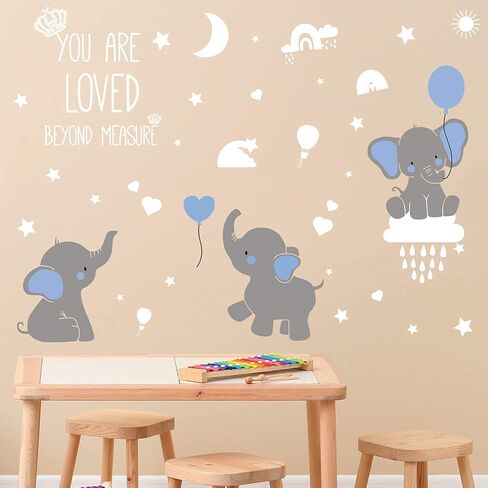 ملصقات حائط على شكل فيل كبير من Dream Big Little One ملصقات جدارية لغرفة الأطفال على شكل قمر منطاد الهواء الساخن ونجوم رمادية ملصقات جدارية لغرفة الأطفال وغرفة المعيشة وغرفة النوم وديكور المنزل (نمط لطيف) in Kuwait