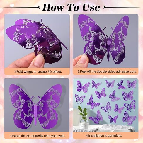 Amaonm 3D فراشة جدار ديكور 60 قطعة 5 أنماط 3 أحجام الفراشات الجدار ملصق قابل للإزالة DIY جوفاء PVC فراشة جدار الشارات للأطفال غرفة نوم الطفل الفتيات الأطفال المراهقين الحضانة الفصول الدراسية غرفة المعيشة الحمام الزفاف كعكة عيد ميلاد حزب الديكور (الوردي) in Kuwait