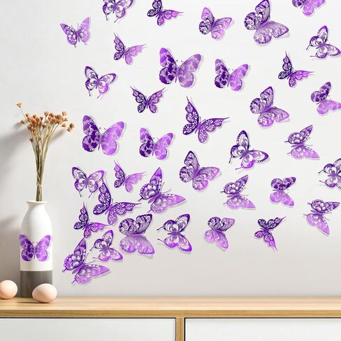 Amaonm 3D فراشة جدار ديكور 60 قطعة 5 أنماط 3 أحجام الفراشات الجدار ملصق قابل للإزالة DIY جوفاء PVC فراشة جدار الشارات للأطفال غرفة نوم الطفل الفتيات الأطفال المراهقين الحضانة الفصول الدراسية غرفة المعيشة الحمام الزفاف كعكة عيد ميلاد حزب الديكور (الوردي) in Kuwait