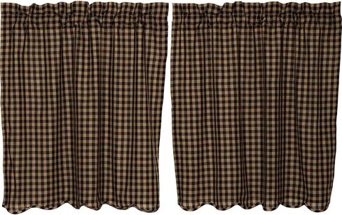 مجموعة VHC Brands Black Check Scalloped Tier مجموعة من 2 ستائر ريفية L36xW36، أسود وتان in Saudi Arabia
