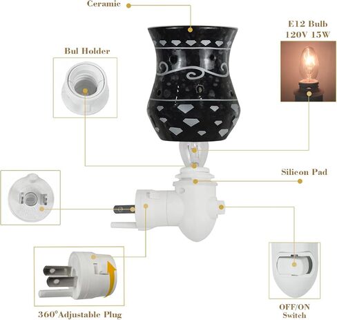 Mosaic Glass Wax melt Warmer Electric Oil Burner Candle Wax Warmer Romantic Aroma Warmer for Essential Oils Burner & Premium Wax Melts Burner,Simple Roller Switch,Gift,Home Decoration (AW003-Black) in Saudi Arabia