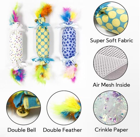 ألعاب القطط الأليفة التي تمزح مع ورق مجعد للقطط الداخلية الكبيرة والمتوسطة والصغيرة، ألعاب مضغ تفاعلية للقطط مع جرس، ألعاب قطط كبيرة الحجم مناسبة للعب المضغ والمطاردة in Kuwait