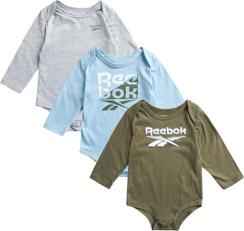 ملابس داخلية للأولاد من ريبوك - عبوة من 3 قطع رومبر بأكمام قصيرة وطويلة - ملابس أساسية لحديثي الولادة للرضع، 0-9 أشهر in Kuwait