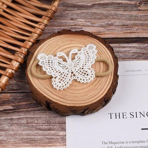 EEBON White Chiffon Flowers Nylon Headbands for Baby Girls Infant Newborn,Lace Fabric Hair Bows,Toddler Stretchy Elastics Hair Bands - Set of 5 in Kuwait