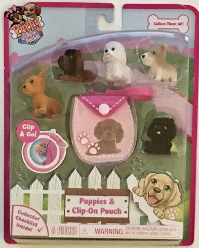 Puppy In My Pocket 6 Pink Clip-On Pouch and 5 Cute Puppies in Saudi Arabia