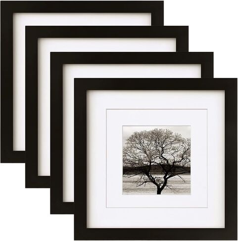 إطارات صور Egofine مقاس 8x8 4 قطع - مصنوعة من الخشب الصلب مغطاة بشاشة زجاج شبكي مقاس 4x4/6x6 مع حصيرة أو 8x8 بدون حصيرة، لعرض سطح الطاولة وإطار صورة مثبت على الحائط باللون الأسود in Kuwait