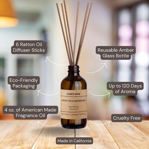 Reed Diffuser Set | Mahogany Teakwood Scented Reed Diffuser Sticks | 4oz Enhanced Scent Diffuser Fragrance Oil for Bedroom Bathroom Home Décor (Mahogany Teakwood, 4oz Reed Diffuser Set) in Saudi Arabia