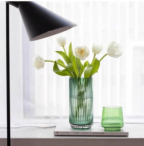 10“ Green Glass Vase with Gold Mouth for Centerpieces Home Wedding Decoration in Saudi Arabia