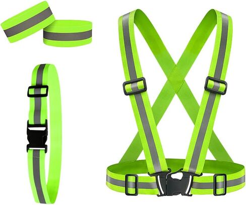 Running Reflective Vest Gear 4Pack, Reflective Glow Belt with 2Pieces Reflector Armbands, High Visibility Adjustable Elastic Safety Vest for Night Running, Walking, Cycling, Dog in Saudi Arabia
